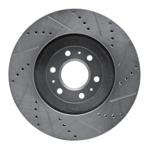 Cadillac SRX Brake Rotor (1) - Front Left - R1 Concepts - Drilled & Slotted - Silver - `04-`09